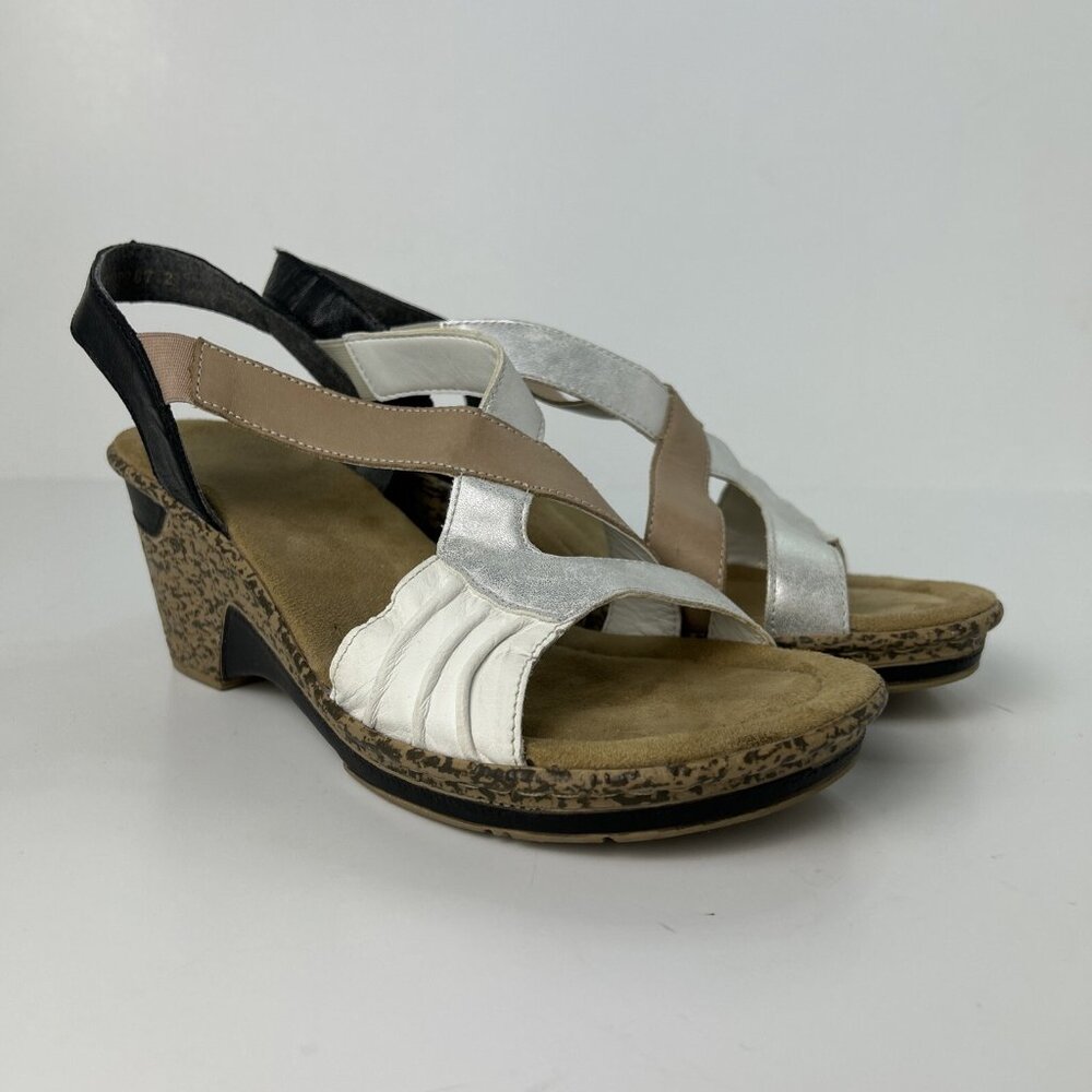 Rieker Wedge Sandals Womens Sz 8.5 US /40 EU Shoes Slingback Cream White Leather